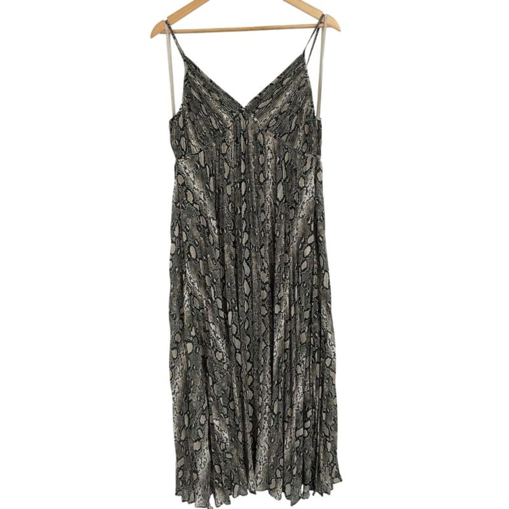 Michael Kors Snake Print Georgette Pleated Maxi Dress Black L